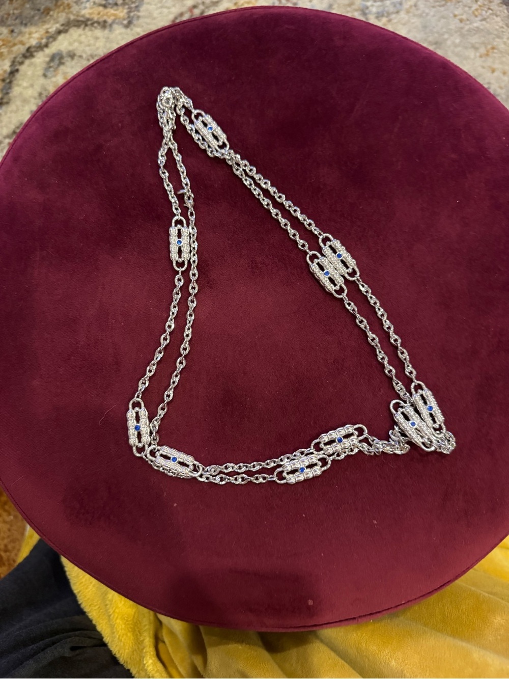 Silver Paper Clip Necklace with Blue Accents